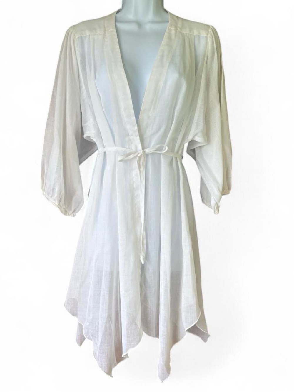 Vintage Ivory Sheer Robe OS Fairy Cottagecore Romantic White Handkerchief Hem